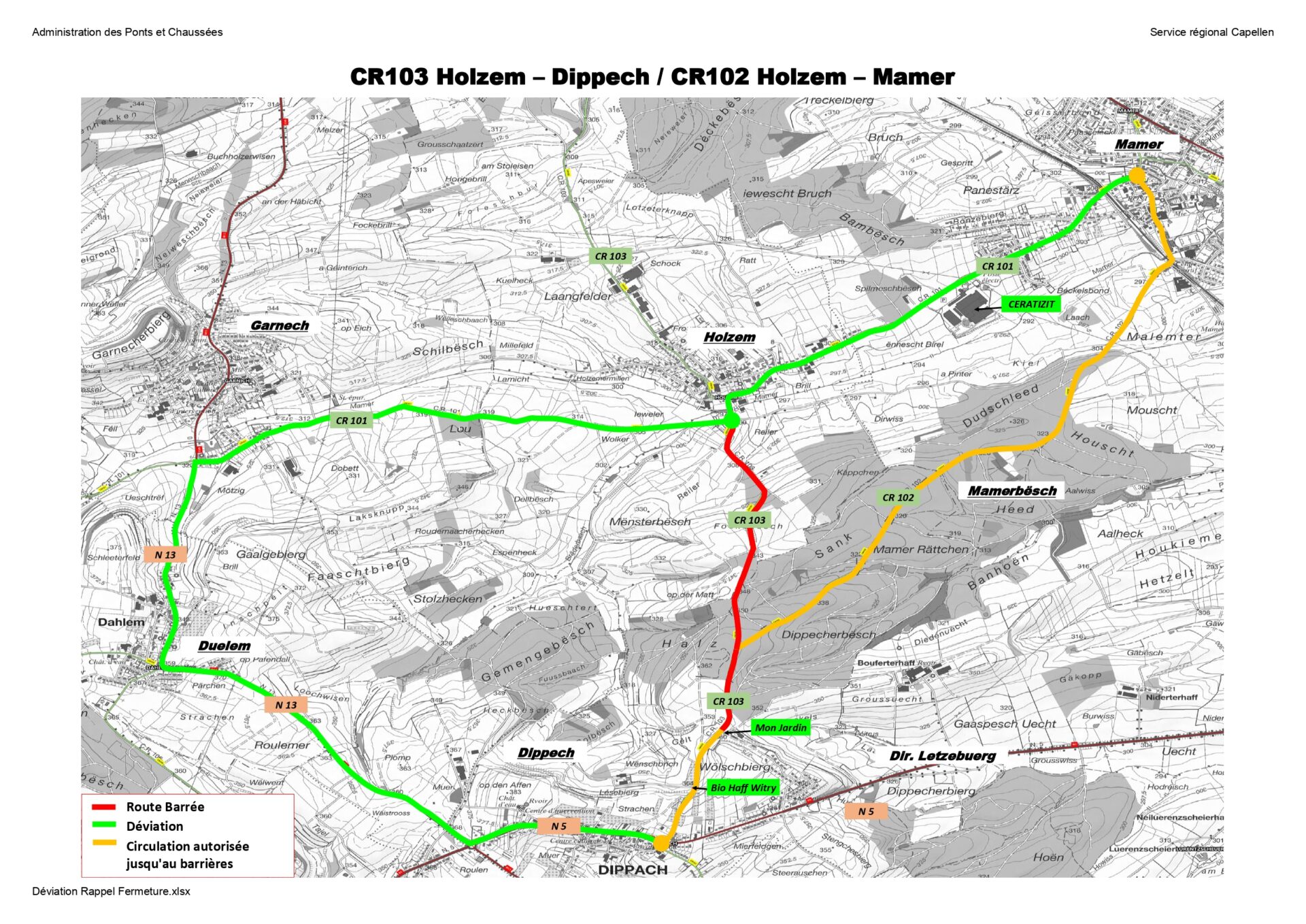 Prolongation du chantier routier entre Dippach-Mamer-Holzem jusqu'au 26 avril 2024