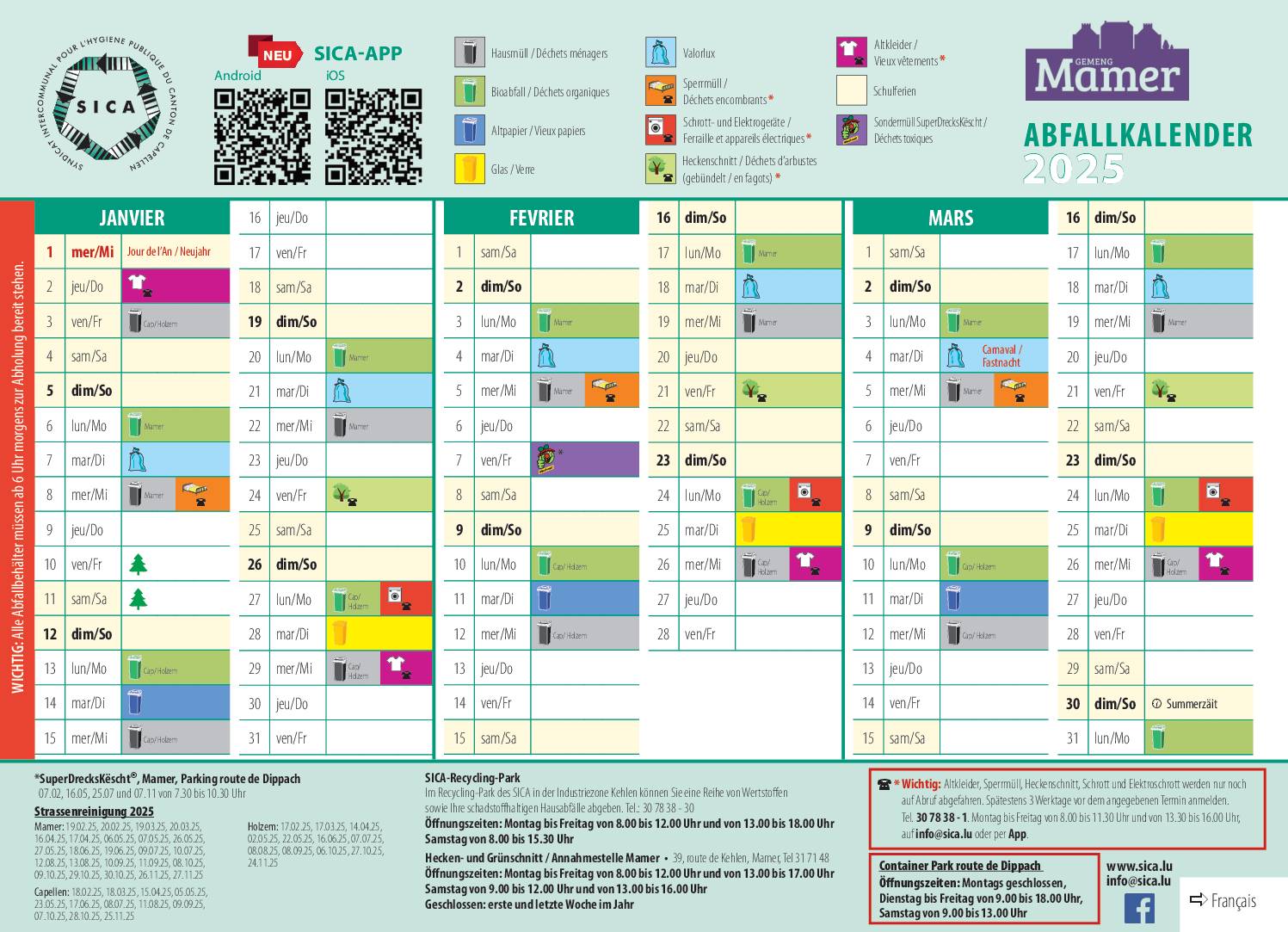 Calendrier SICA Mamer