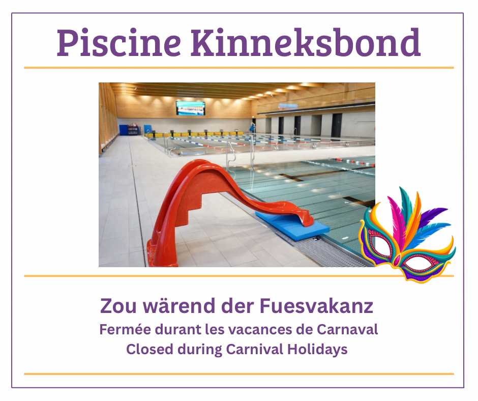 Piscine Kinneksbond fermée durant les vacances de Carnaval