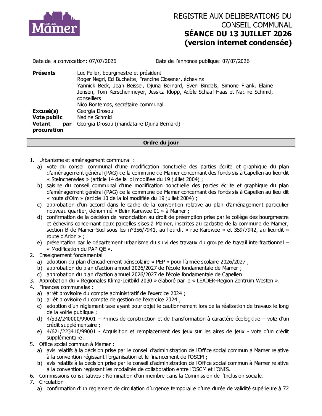 Séance du conseil-2026-07-13